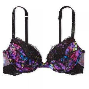 NWT Victoria’s Secret Shine Strap Lace Trim Push Up Bra | Butterfly Floral 32DDD